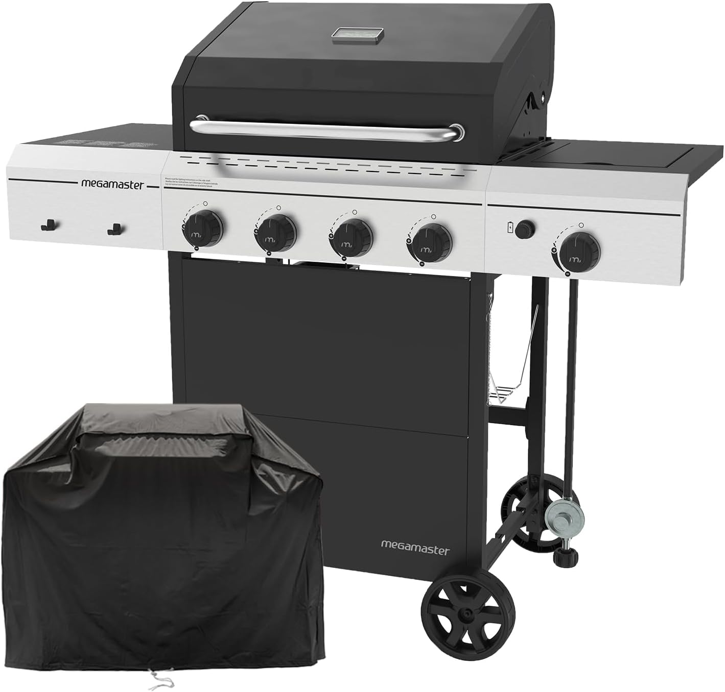 Megamaster 4-Burner Gas Grill with Side Burner & Grill Cover, 52,000 BTUs, 568 SQ. In. Cooking Area, Propane BBQ Grill with Stainless Steel Panel for Outdoor Cooking, Patios, and More - 720-0804HK