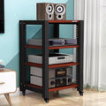 Movable HiFi Audio Rack Adjustable AV Media Components Cabine Stand with Wheels, Heavy Duty Amplifier Storage Cabinet Stereo Shelf Organizer(Teak,4-Tier)