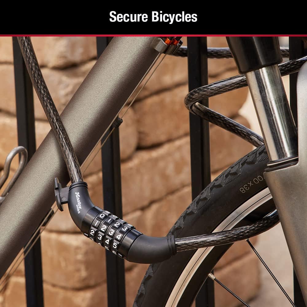 Master Lock Black Set Your Own Combination Bike Lock, Metal Cable_Lock has a Weather Resistant Vinyl Coating for Outdoor Durability, 5 Feet Long, 8370D (Pack of 6)