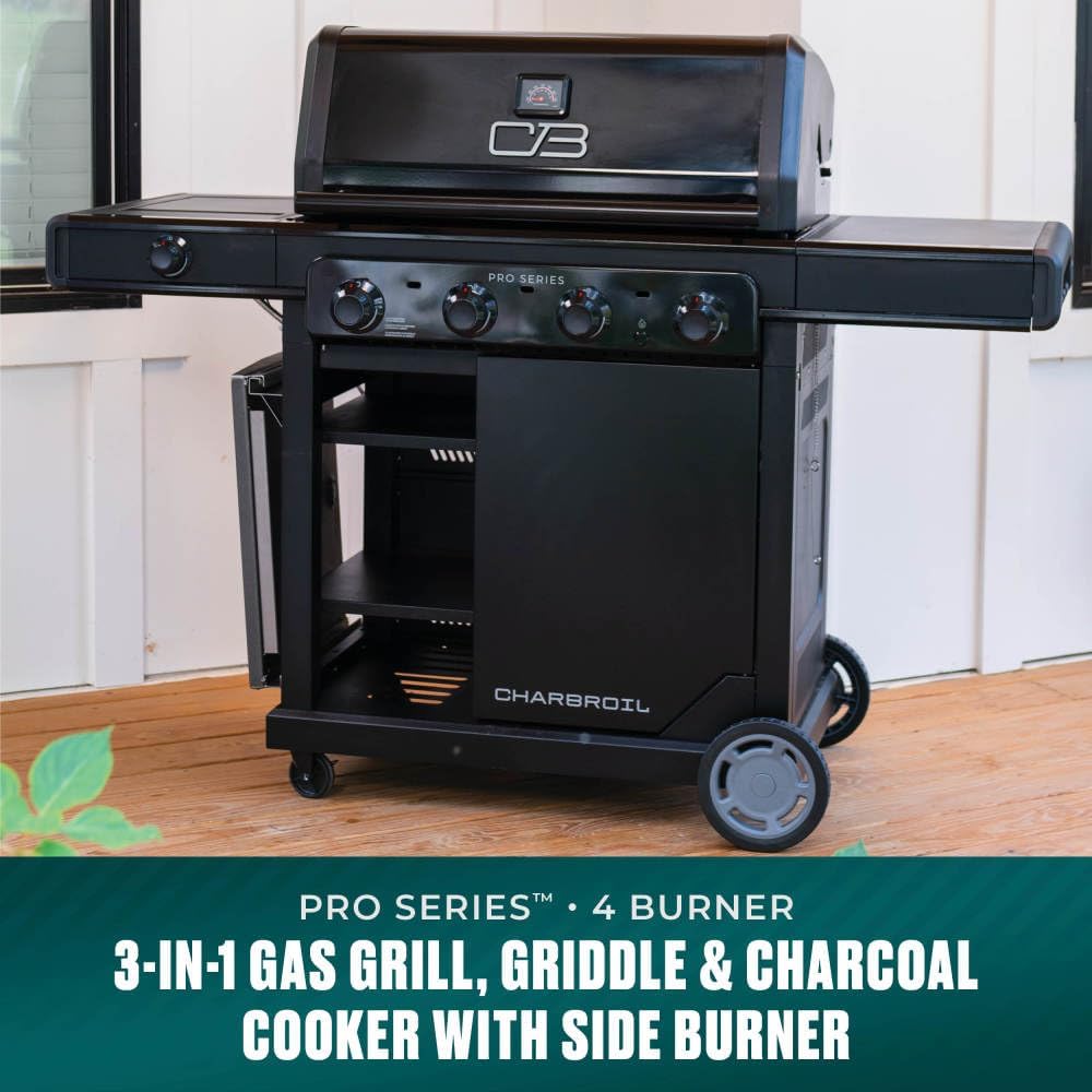 Charbroil Pro Series with Amplifire Infrared Technology 4-Burner Propane Gas Grill Cabinet with Side Burner, Black - 463281024