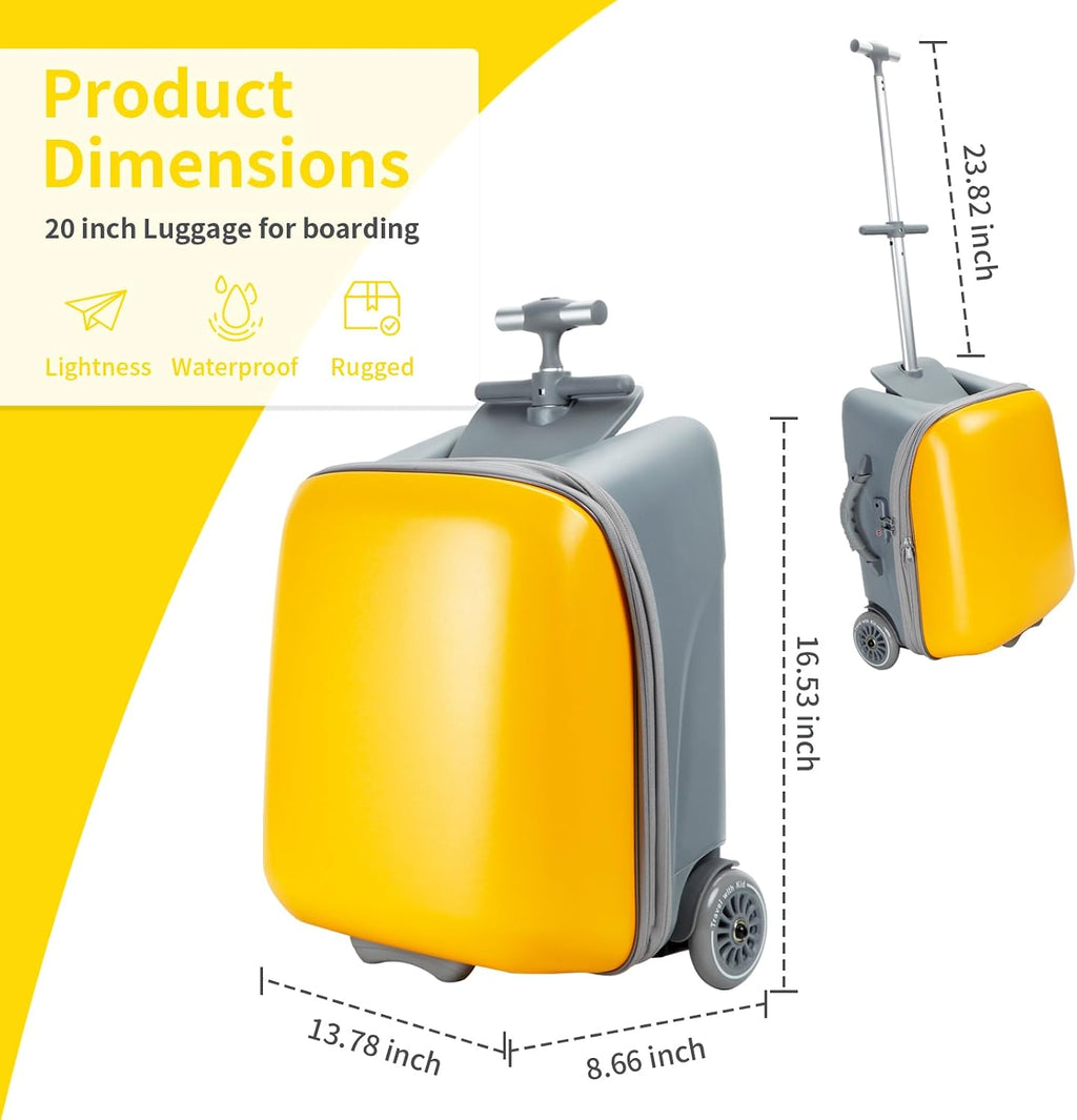 LemoHome Expandable Luggage with Spinner Wheels,Large Suitcases with Child Seat Design,Hard Luggage for Women and Men,20 inch Hardside Carry on Luggage for Travel (Yellow)