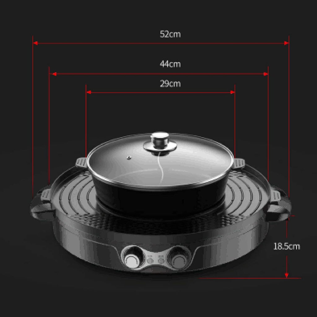 Food Party Hot Pot with Grill 2 in 1 Indoor Non-Stick Electric Pot and Griddle Korean BBQ Grill Indoor Smokeless Hotpot Pot Electric Cooker with Separable Cooking Plate & Independent Dual Temperature