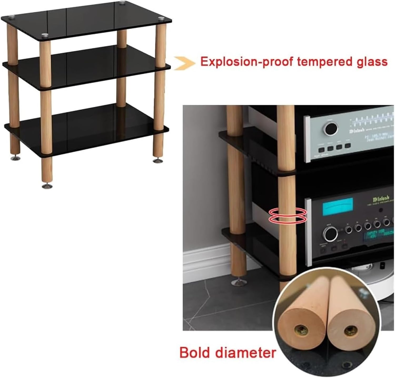 Durable 2-Tier AV Media Stand - Heavy Duty Audio Component Rack & Stereo Storage Cabinet for Home Theater, Black Entertainment Center for Organizing Audio Equipment