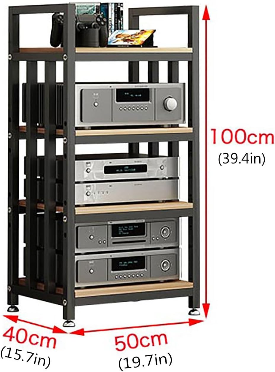 4 Tier Furniture Media Stand DVD CD Player Stand Audio Rack Power Amplifier Equipment Cabinet Floorstanding Storage Shelves Wooden Shelf Height Adjustable 50x40x100cm (Color : Black)
