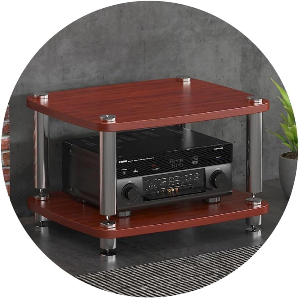 HiFi Audio Cabinet Stand - 3-Tier MDF Rack for Record Player & Power Amplifier Shock-Absorbing Feet Wood Finish 60X48X57Cm - Audio Equipment Storage Solution