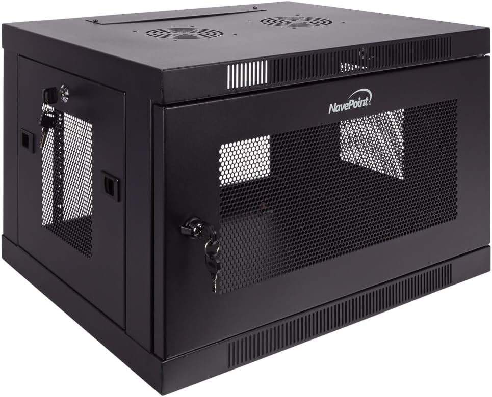 NavePoint 6U Server Cabinet Wall Mount Rack Enclosure with Perforated Door, Locking, Removable Side Panels – 6U Network Cabinet 17.7' Deep, 19 Inch Server Rack for IT and A/V Equipment