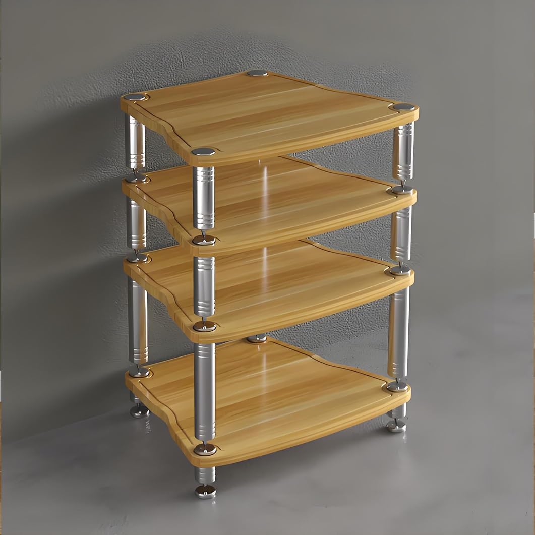 1/2/3/4-layer Media Stand, HiFi Audio Rack, Media Storage Cabinet, MDF Stereo Cabinet, with Shock-Absorbing Feet Power Amplifier Shelf Equipment Cabinet(Wood Color,25.5'x26.1'x32.2')