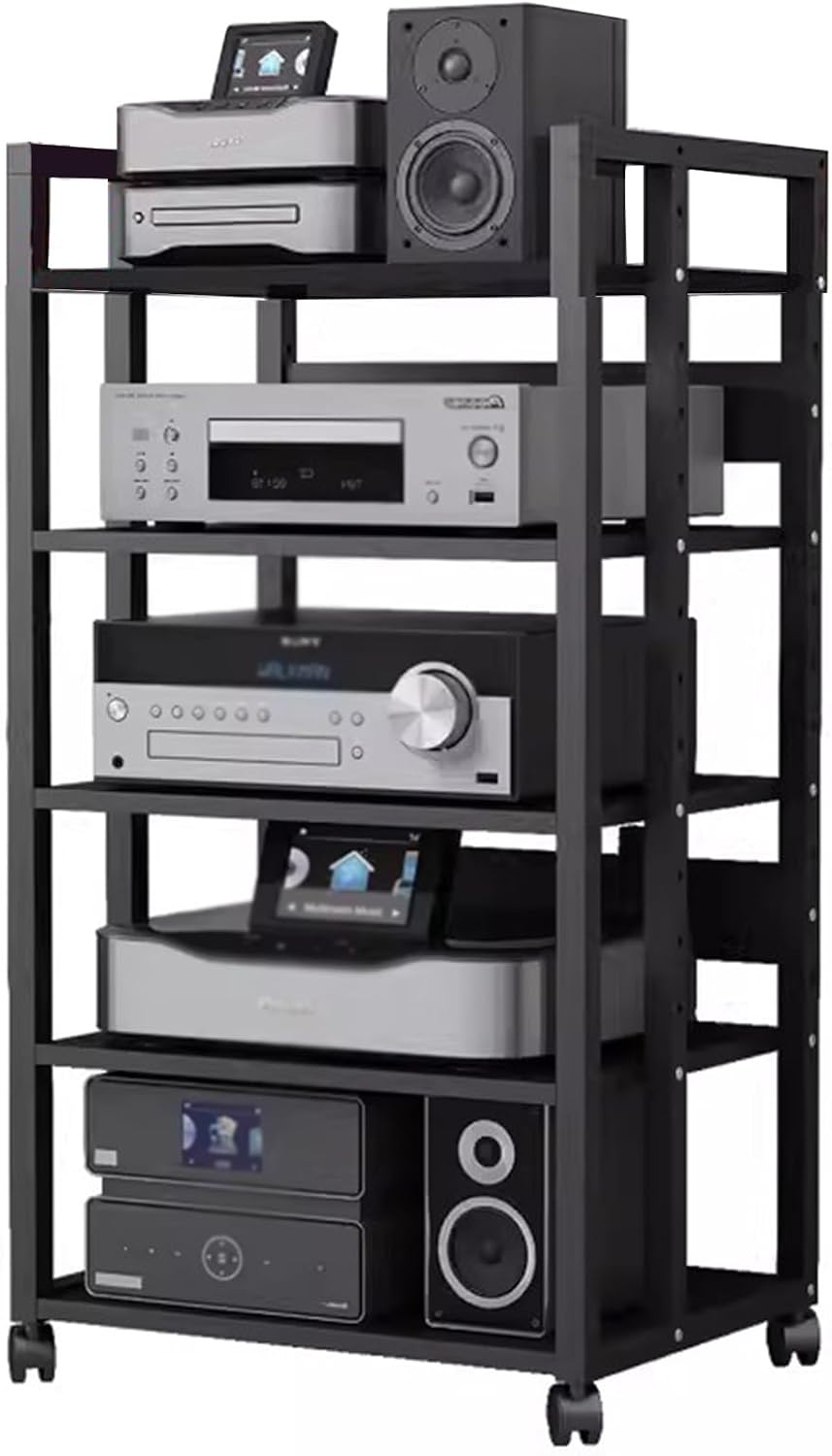 5/4/3/2-Tier AV Media Stand Vertical Storage Cabinet, Office Home Classroom Stereo Rack System Cabinet Adjustable, Mobile Audio Equipment Rack, Portable Record Player Amplifiers Shelf(5 Tier 100cm Tal