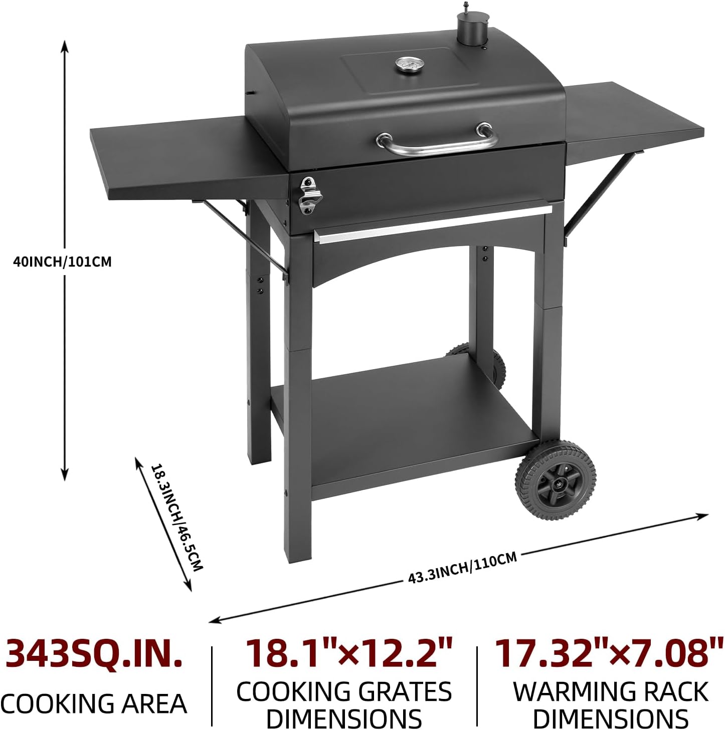 Charcoal Grills Outdoor BBQ Grill with 2 Side Table,Barbecue Grill Smoker with 343 Sq.in.Cooking Area for Outdoor Cooking Backyard Camping Picnics Beach by DNKMOR