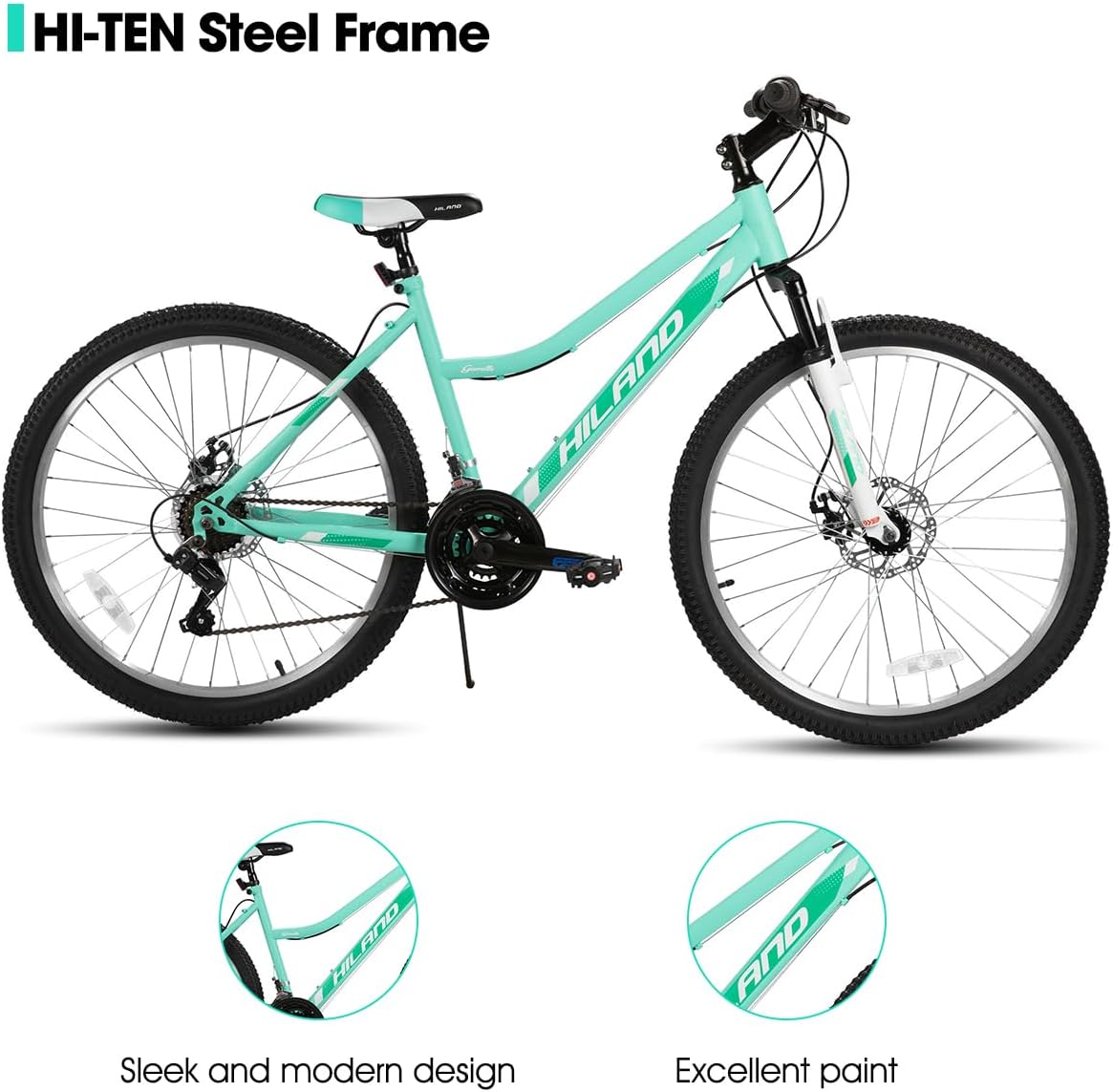 Hiland 26 Inch Womens Mountain Bike, with Step-Through Frame, 18 Speeds, Suspension Fork MTB, Bicycle for Women Men Adult