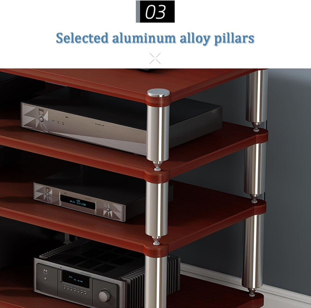 YVYKFZD 2/3/4-Tier AV Media Stand, Stand Audio Rack Corner Component Cabinet, Open Stereo Cabinet with Shock-Absorbing Feet, Power Amplifier Shelf Equipment(Size:Teak Color 4 Tier-47.2'X18.9'X33')