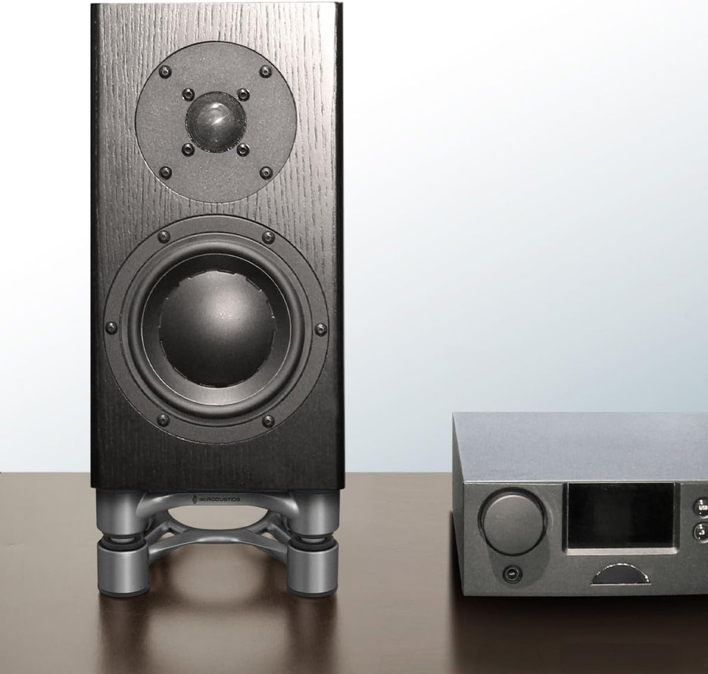 IsoAcoustics Aperta Series Isolation Speaker Stands with Tilt Adjustment: Aperta (6.1' x 7.5') Silver Pair