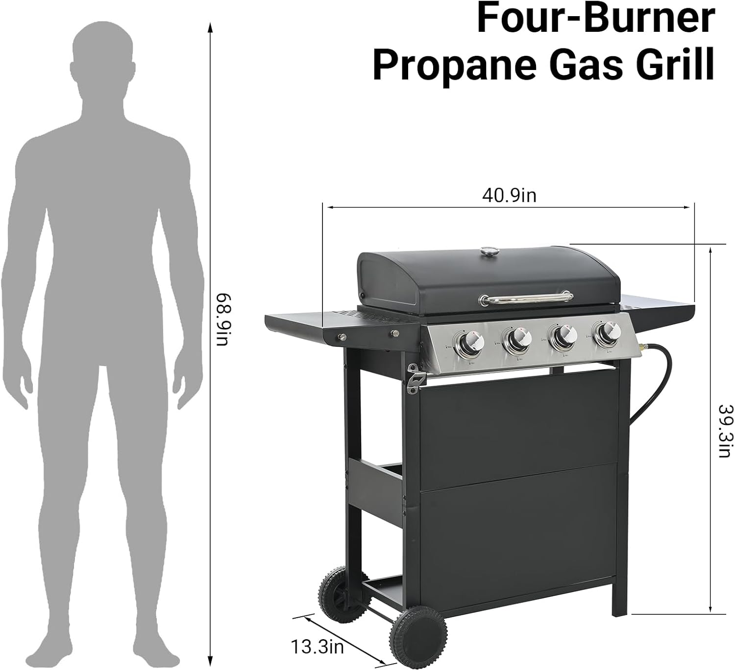 Endark 4-burner | 34,000 BTU all-purpose cast iron bbq grill | Perfect for outdoor cooking, garden, poolside, tailgating and hiking | great for roasting, searing, kebabs
