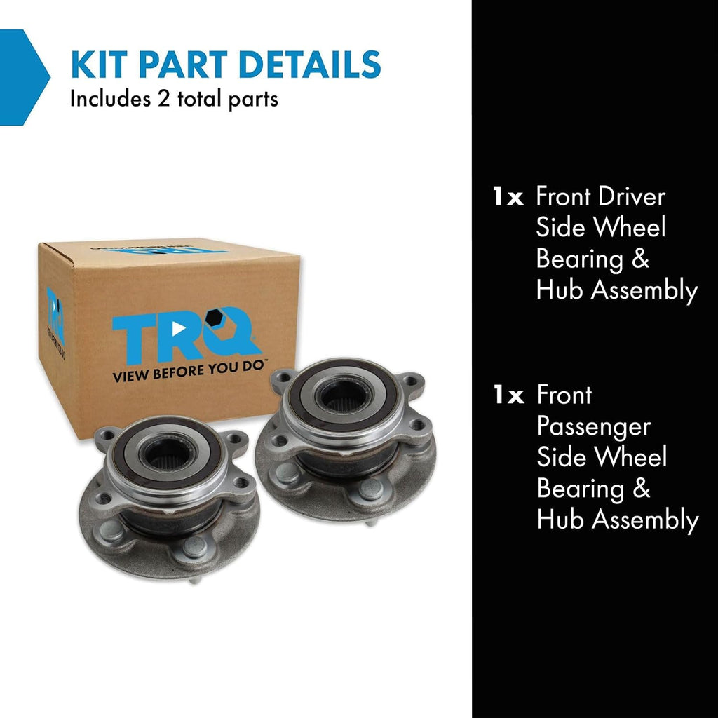 TRQ Front Left and Right Wheel Bearing and Hub Assembly Set 2 Piece Compatible with 2020-2023 Toyota Highlander 2021-2023 Sienna
