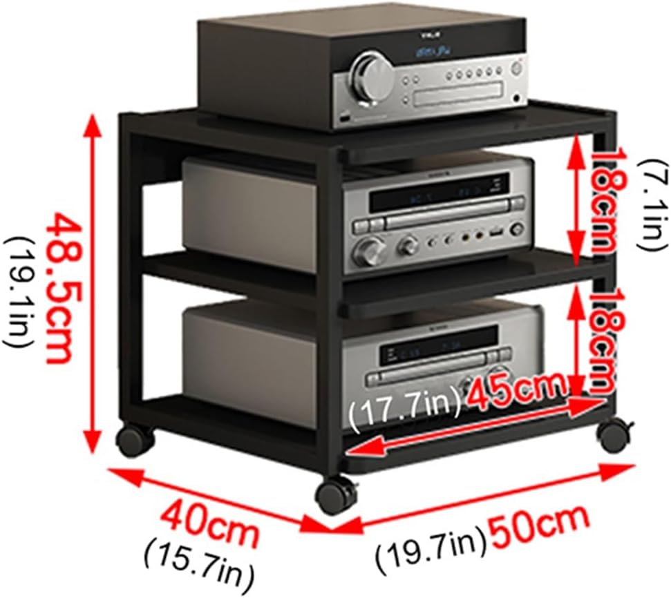 Modern 3-Tier Stereo Stand Cabinet, AV Media Console Rack, Corner Entertainment Center with Wooden Storage Shelves for Audio/Video Components (50x40x48.5cm)