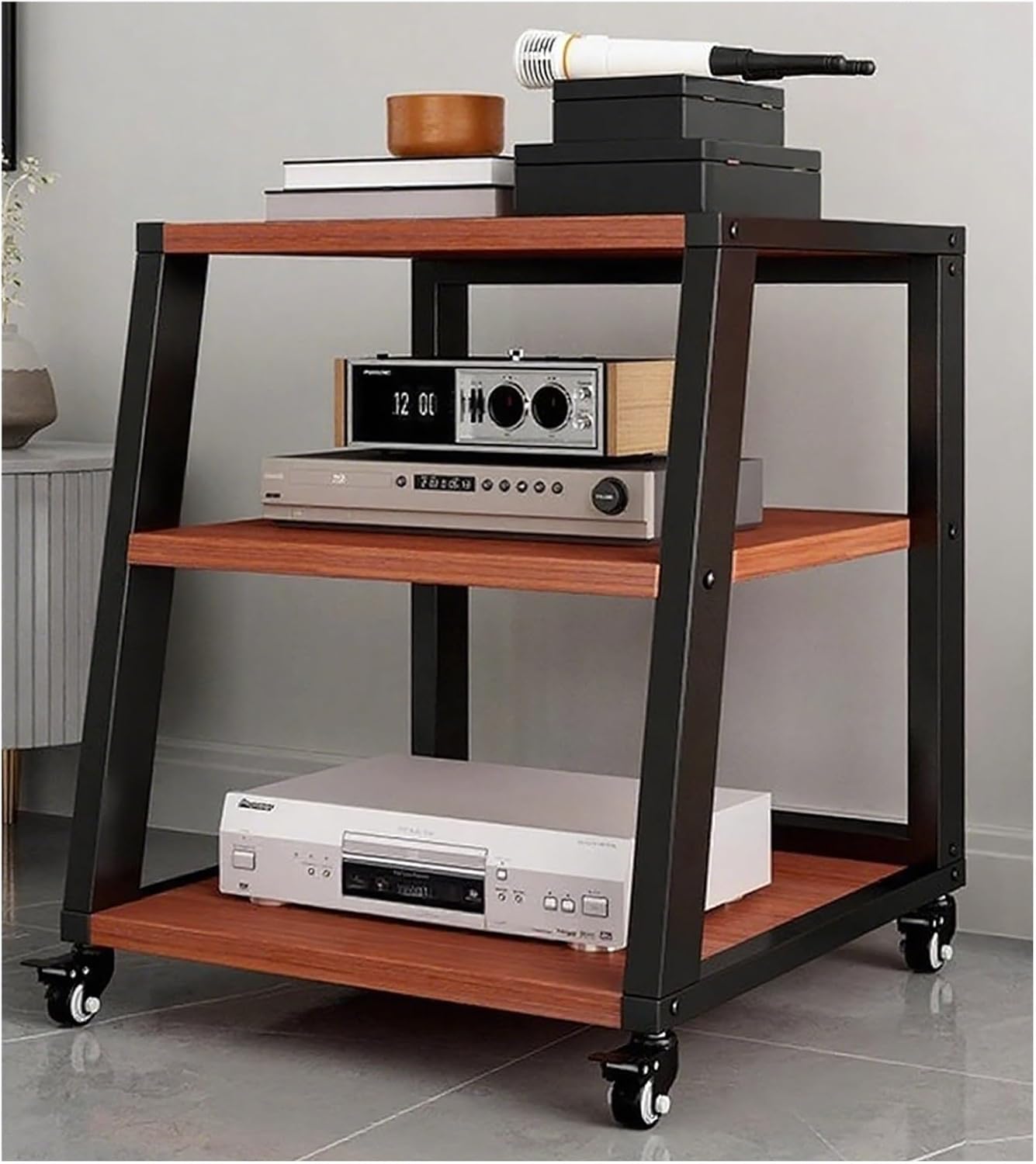 Home Commercial Audio Component Rack Tower Media Stereo Stand Equipment Shelves 2 3 4 5- Tier, Rolling Stereo Rack with Wheels, Heavy Duty HiFi Rack System, #1-3 Shelf