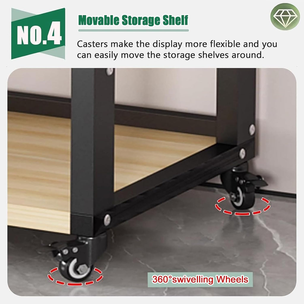 Audio Equipment Rolling Cart 5 6 7 8 Tier Media Storage Shelf for Radio - Stereo - TV Box - Cable Box - WiFi Router - Stereo Cabinet Wood, Multi-Function Open Storage Rack,Black(5 tier-50X40X161CM)