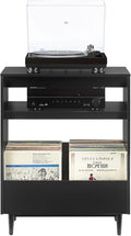 Crosley Furniture Liam Turntable Record Player Stand with Storage for Vinyl Records, Mid Century Modern, Black