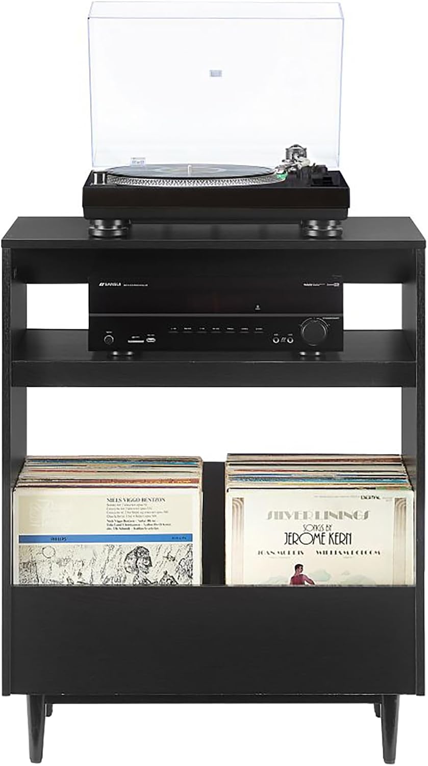 Crosley Furniture Liam Turntable Record Player Stand with Storage for Vinyl Records, Mid Century Modern, Black
