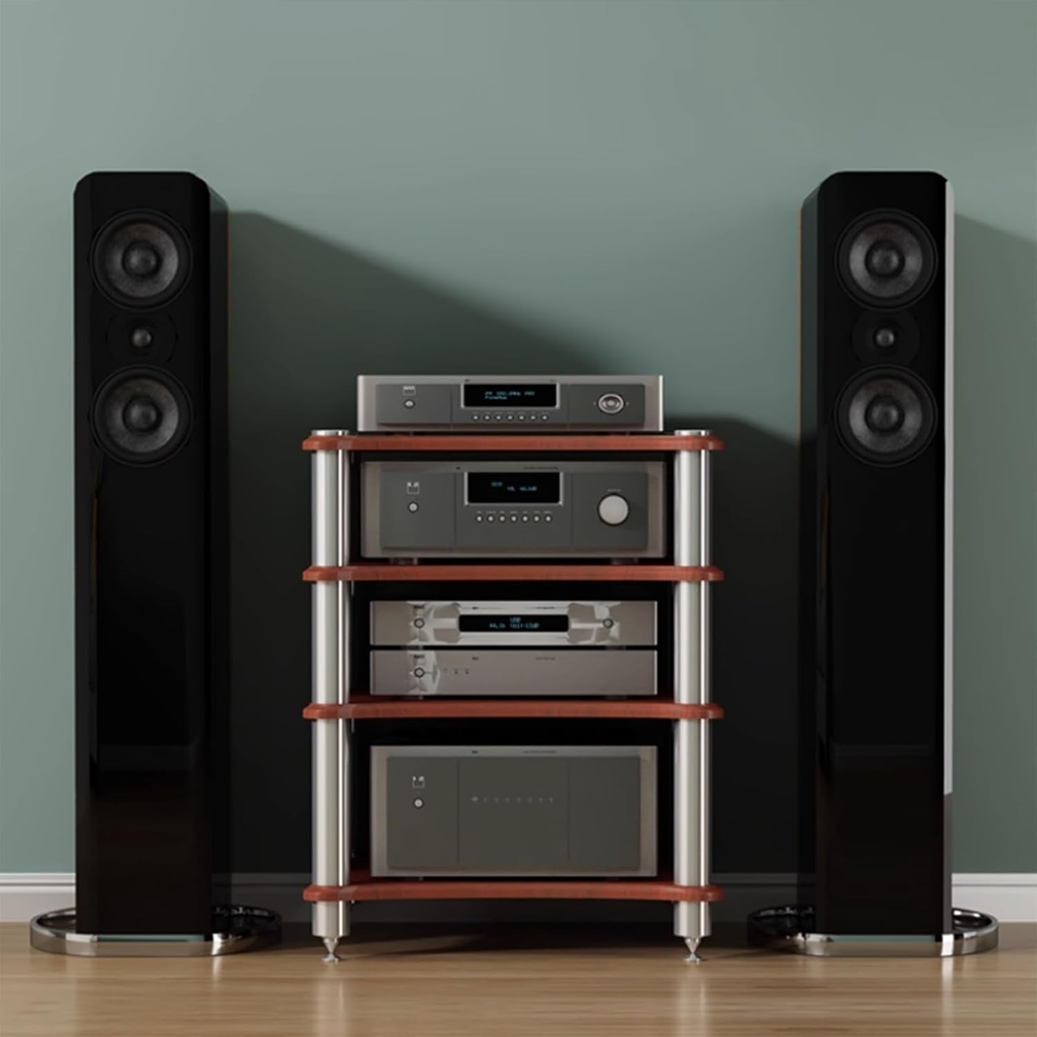 1~4 Tier Hi-Fi Audio Rack Stand | Amplifier & CD Player Storage Shelf Unit for AV Receiver, Speaker, Turntable, Media Equipment Home Recording Studio Theater(Brown,60 * 48 * 40cm(2Tier))