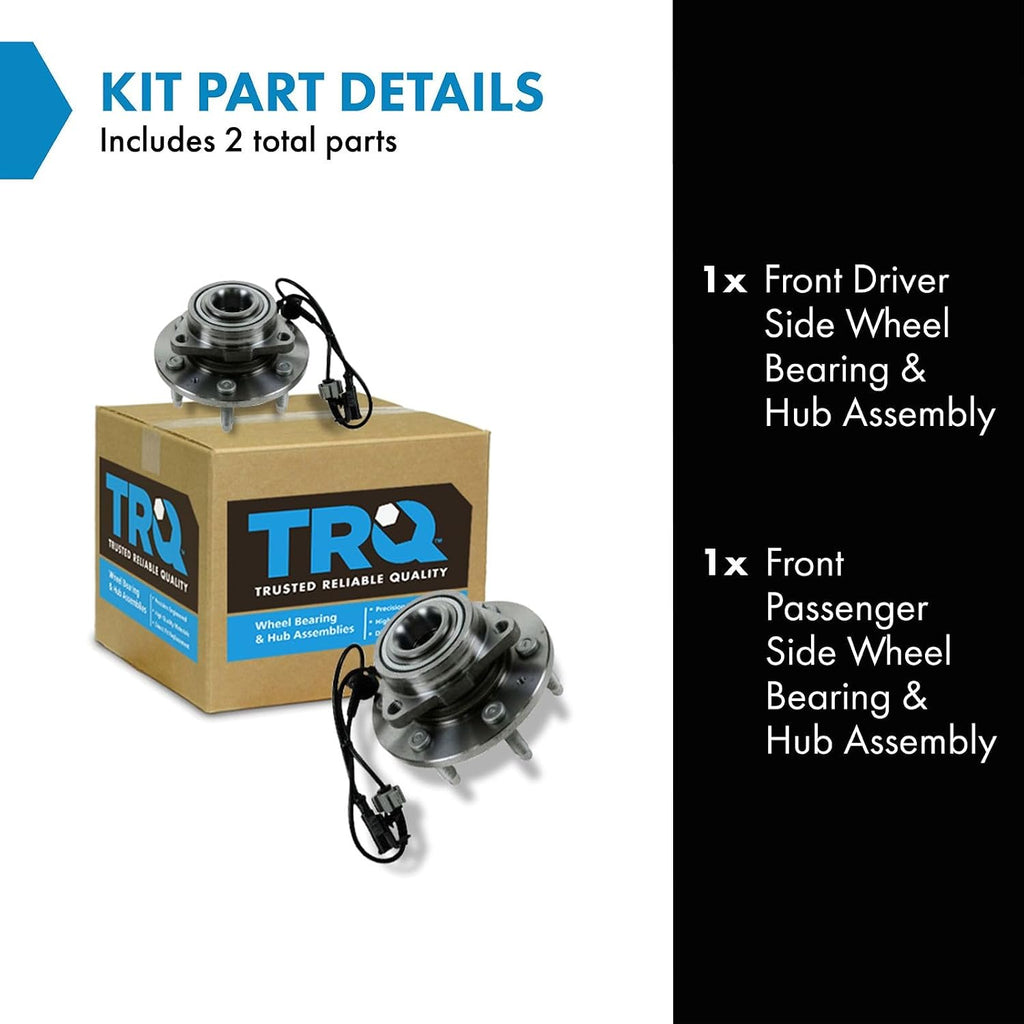 TRQ Front Left and Right Wheel Bearing and Hub Assembly 2 Piece Set Compatible with 2007-2013 Chevrolet Silverado/Sierra 1500 4WD 2007-2014 Chevrolet Tahoe/Yukon/Suburban 4WD