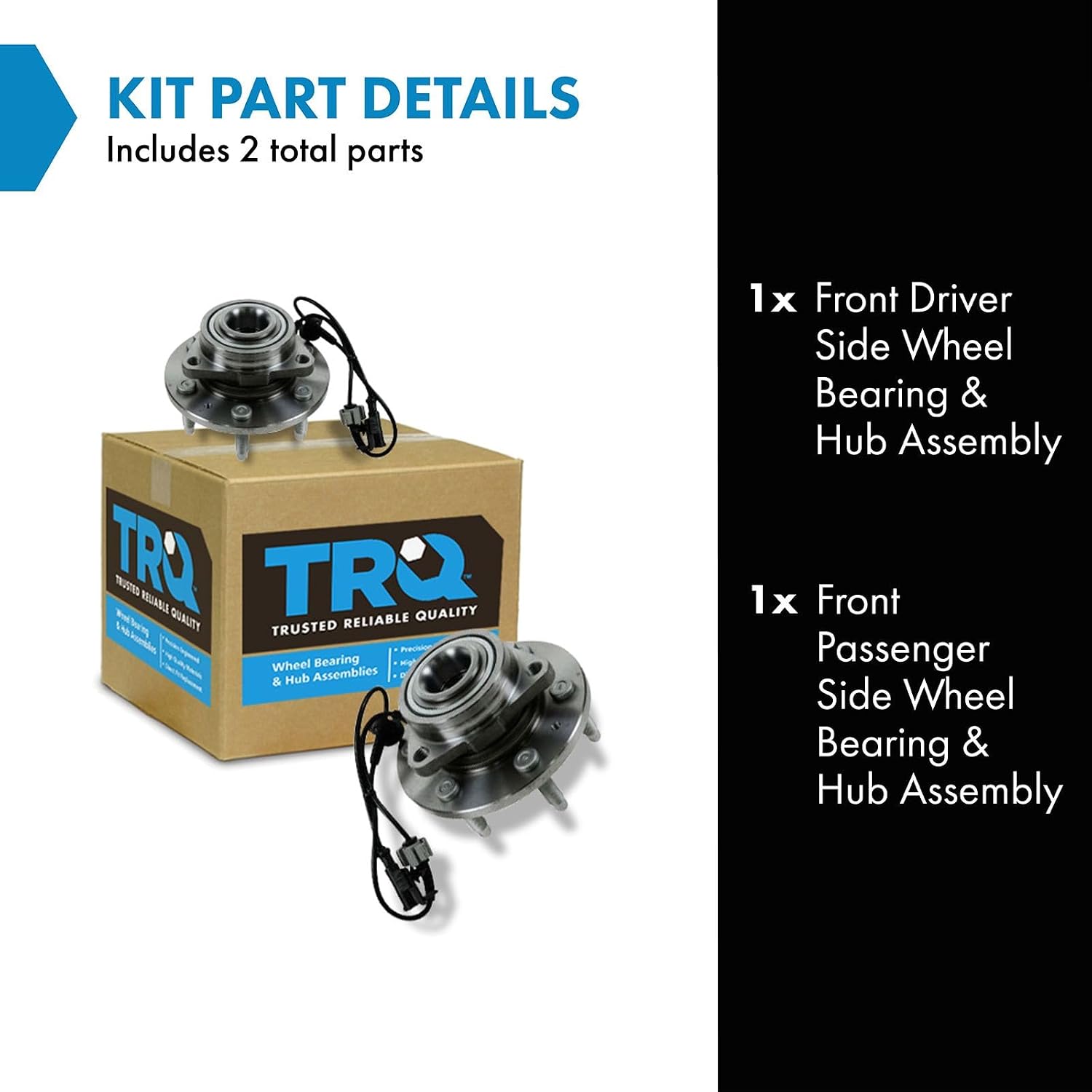 TRQ Front Left and Right Wheel Bearing and Hub Assembly 2 Piece Set Compatible with 2007-2013 Chevrolet Silverado/Sierra 1500 4WD 2007-2014 Chevrolet Tahoe/Yukon/Suburban 4WD