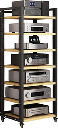 Modern Media Storage Cabinet - Adjustable Audio Rack & Stereo AV Stand with 5/6/7 Shelves for Video Game Console, Home Theater & Office Organization (Wood Finish)