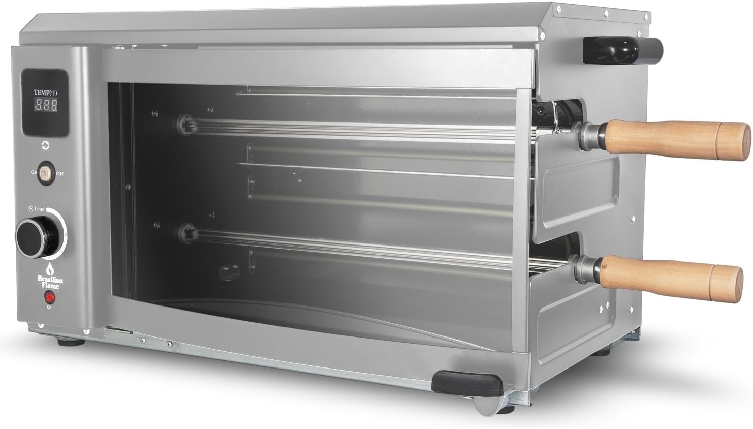 Brazilian Flame Indoor or Outdoor Rotisserie Grill Roaster with 2 Auto Rotating Skewers for Rotisserie Chicken, Steak, Fish, Brazilian Style BBQ, Electric Rotisserie Oven for Apartment or Home