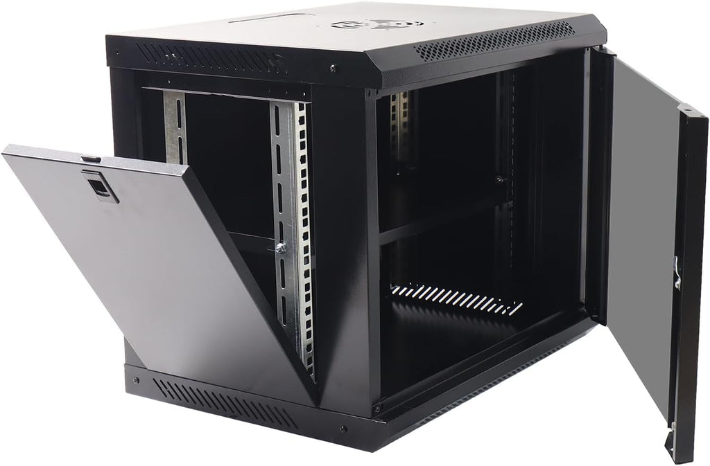 9U Wall Mount Network Server Cabinet with Glass Door, Locks, Removable Side Panels, for IT Equipment, A/V Devices