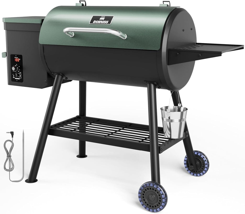 Wood Pellet Smoker BBQ Grill with Latest PID Technology LCD Controller 565 SQ.IN Cook Area 8 In 1 Pellet Grill with Auto Temperature Control and Meat Probe for Home Party Outdoor