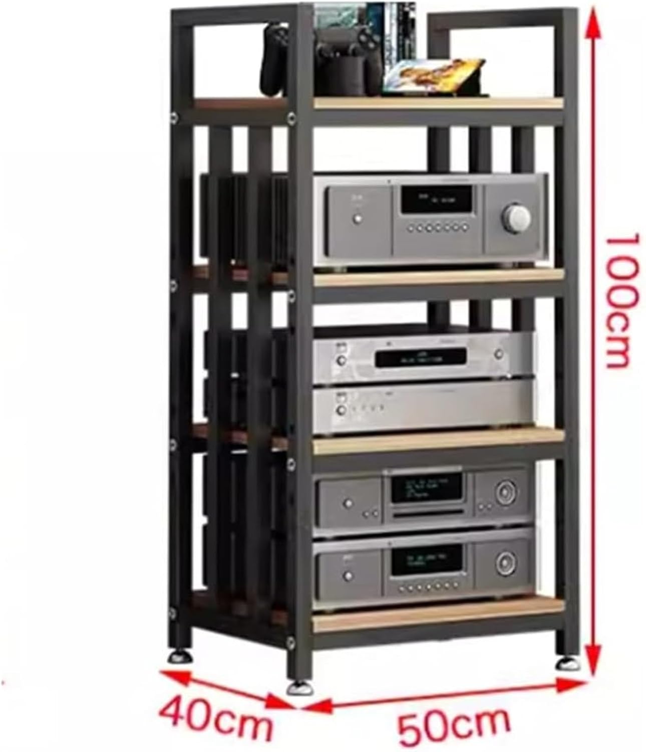AV Media Stand,Media Stand, Audio Rack Av Stand Tower Power Amplifier Equipment Cabinet Floor-Standing Retro Storage Shelves with Height Adjustable Wooden Shelf(Black+Teak)
