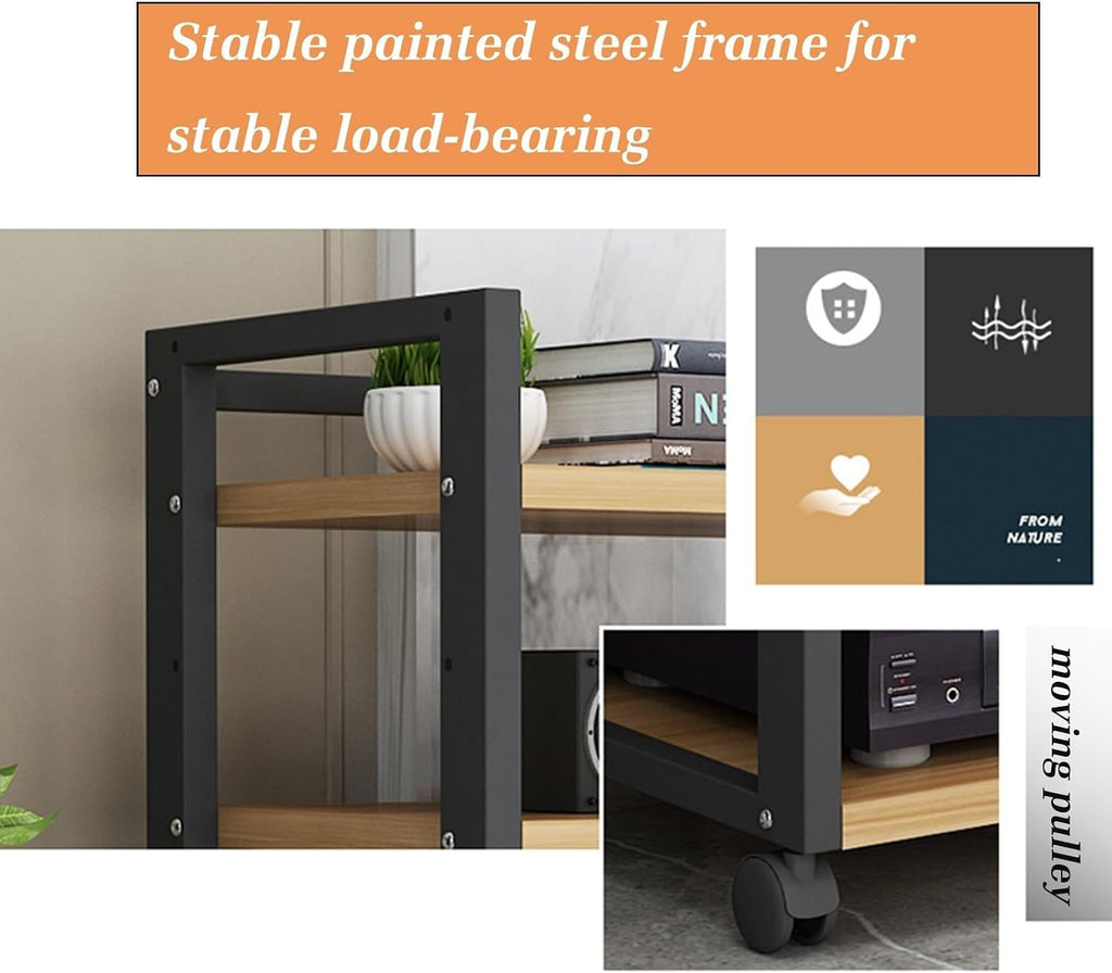 5 Tier Furniture Media Rack DVD CD Player Stand Audio Rack Power Amplifier Equipment Cabinet with Height Adjustable Wooden Shelves Floor Standing Storage Rack(Color-1)