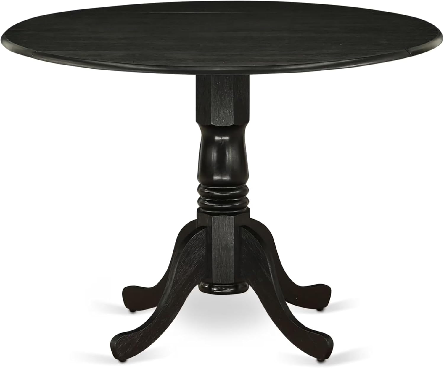 East West Furniture DLSI3-ABK-21 3 Piece Modern Dining Table Set Contains a Round Wooden Table with Dropleaf and 2 Blue Linen Fabric Upholstered Parson Chairs, 42x42 Inch, Wirebrushed Black