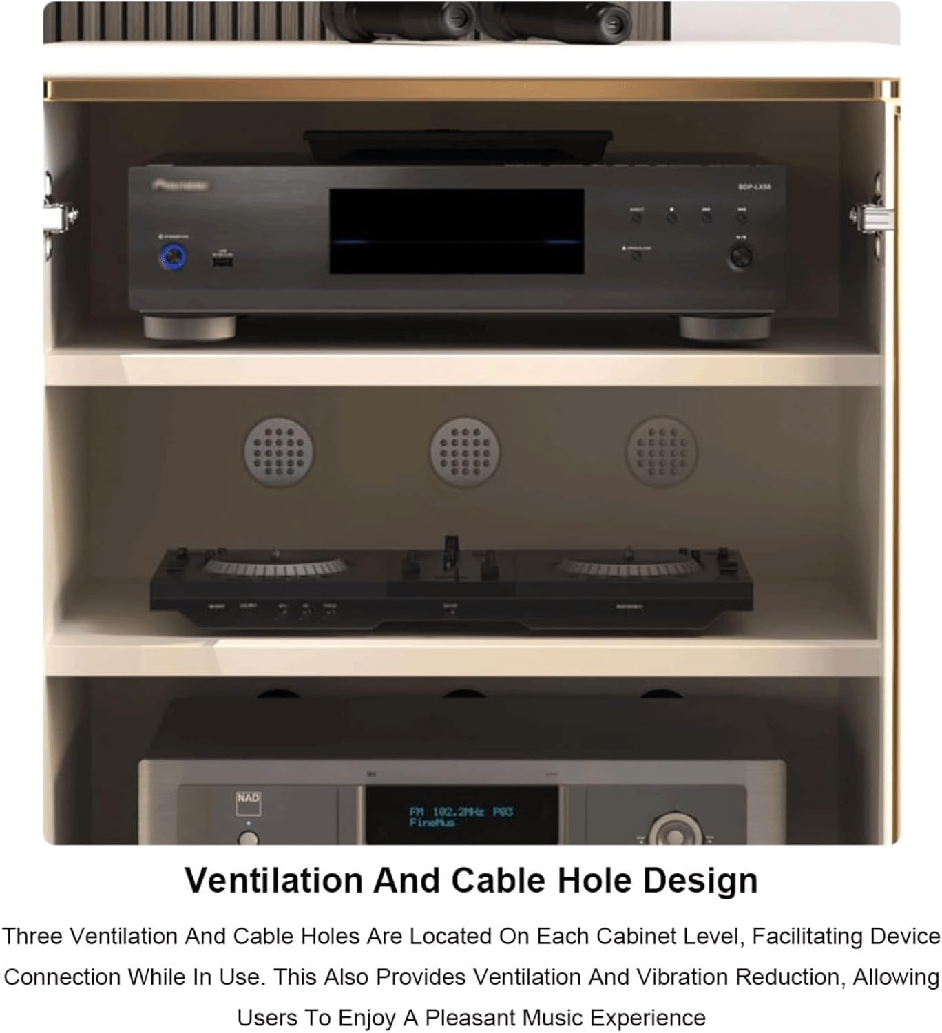 Audio Rack 4 Tier Stereo Rack Audio Equipment Rack Metal Audio Rack Cabinet AV Cabinet Durable with Tempered Glass Doors Strong(Grey,60x55x95cm)