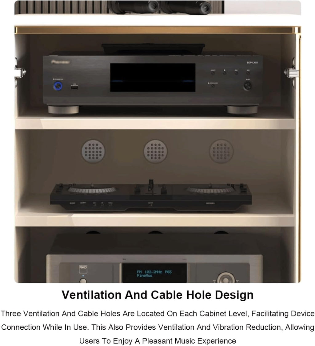 Audio Rack 4 Tier Stereo Rack Audio Equipment Rack Metal Audio Rack Cabinet AV Cabinet Durable with Tempered Glass Doors Strong(Grey,60x45x95cm)
