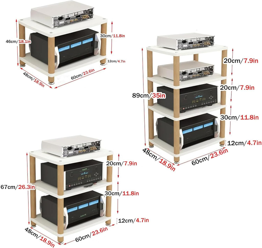 2 Tier AV Media Stand, Adjustable Record Player & DVD/CD Rack, White Entertainment Shelf for Audio Equipment, 3/4 Tier Options Available, Stylish Storage Solution