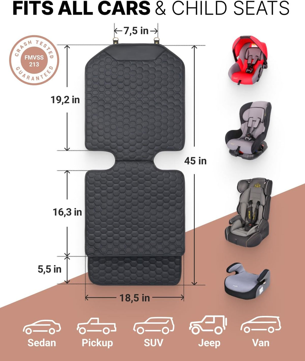 Owleys Set Seat Back Organizer & Car Seat Protector Hexy Waterproof & Non-Slip Protector for Child Car Cushion for Leather and Fabric Seats (Black 2pcs)