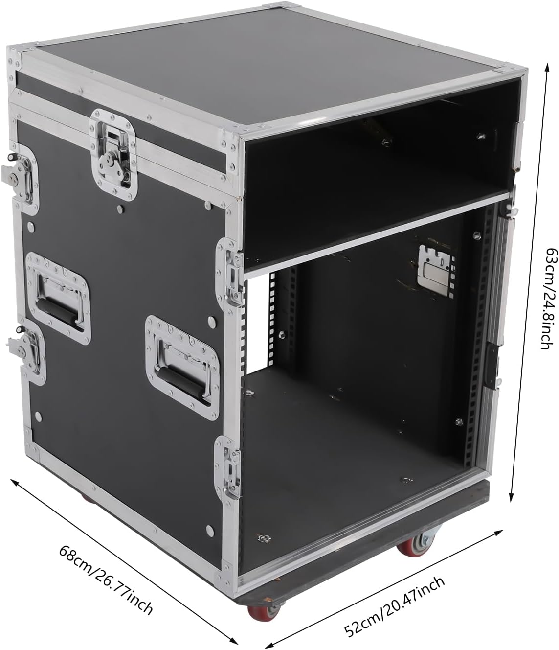 14U PA DJ Rack/Road ATA Case, Network & Stereo Rack with Slant Mixer Tops, Heavy-Duty DJ Work Table Rolling Studio Equipment Cabinet, Amplifier Mixer Storage Stand for Pro Tour Grade, Live Sound