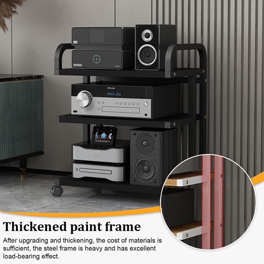 5-Tier HiFi Multimedia Rack with Wheels, Carbon Steel Stereo Component Storage Shelf, Audio Stand for Living Room & Bedroom, 106CM Height, Perfect for nizing AV Equipment
