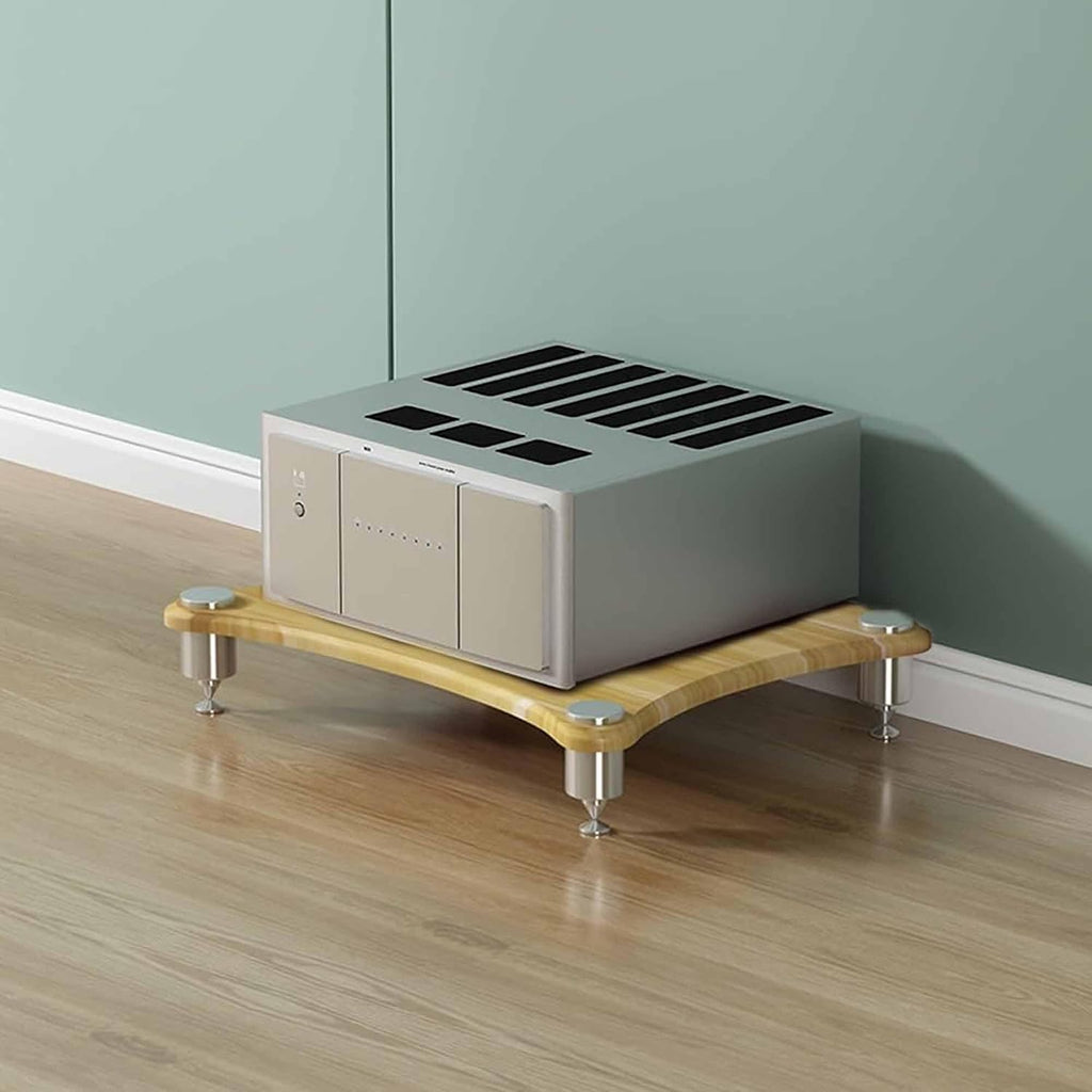Pomelo Wood AV Media Stand - Audio Component Rack & Amplifier Shelf - Wooden Stereo Cabinet & Entertainment Tower - Small Audio-Video Shelving (60x48x10cm)
