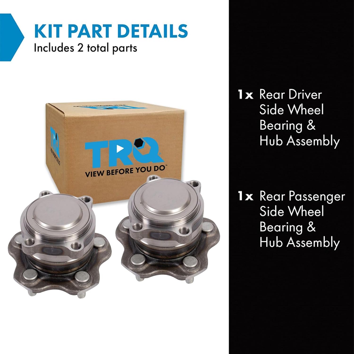 TRQ Rear Driver and Passenger Side Wheel Bearing and Hub Assembly Set 2 Piece Compatible with 2019-2023 Nissan Altima Front Wheel Drive
