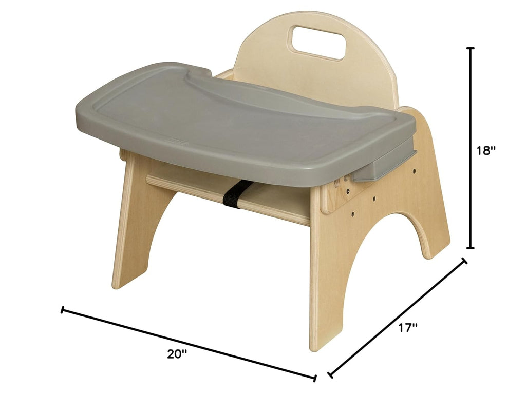 11'H Montessori Low Feeding Chair, Toddler Wooden Stackable Chair with Removable Tray, Safety Harness, Suitable for Ages 3-5