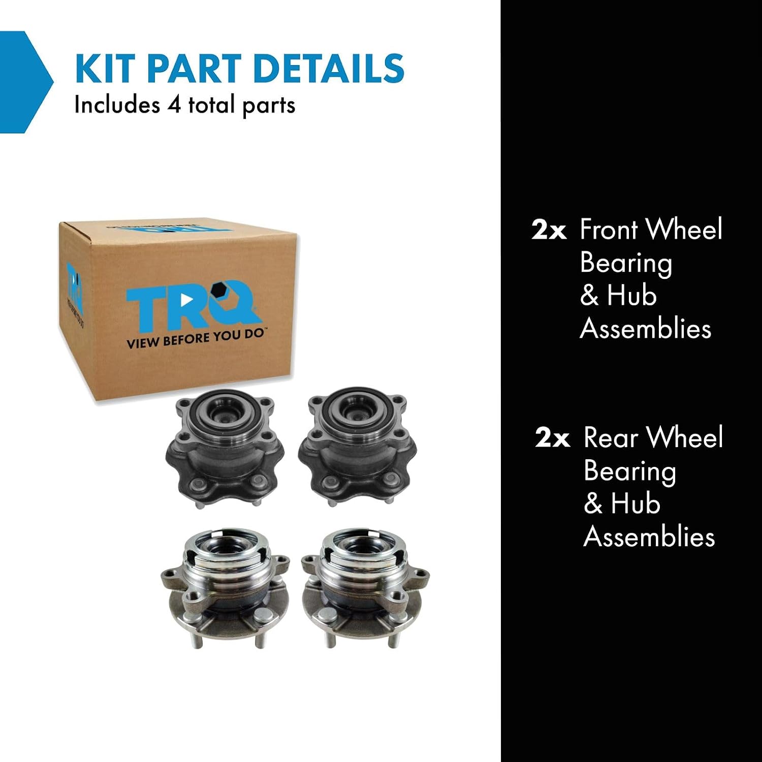 TRQ Front and Rear Wheel Bearing and Hub Assembly Set 4 Piece Compatible with 10-12 Nissan Altima SR 13-18 Altima 09-14 Maxima 16-20 Maxima 2021 Maxima to 9-30-20 Production Date 13-20 Pathfinder FWD