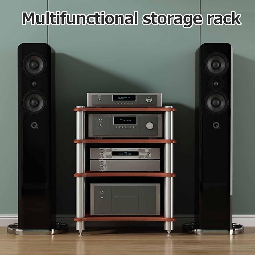 Pomelo Wood AV Media Stand, Audio Component Rack & Amplifier Shelf, Wooden Stereo Cabinet, Entertainment Tower, Small Audio-Video Shelving (60x48x62cm)