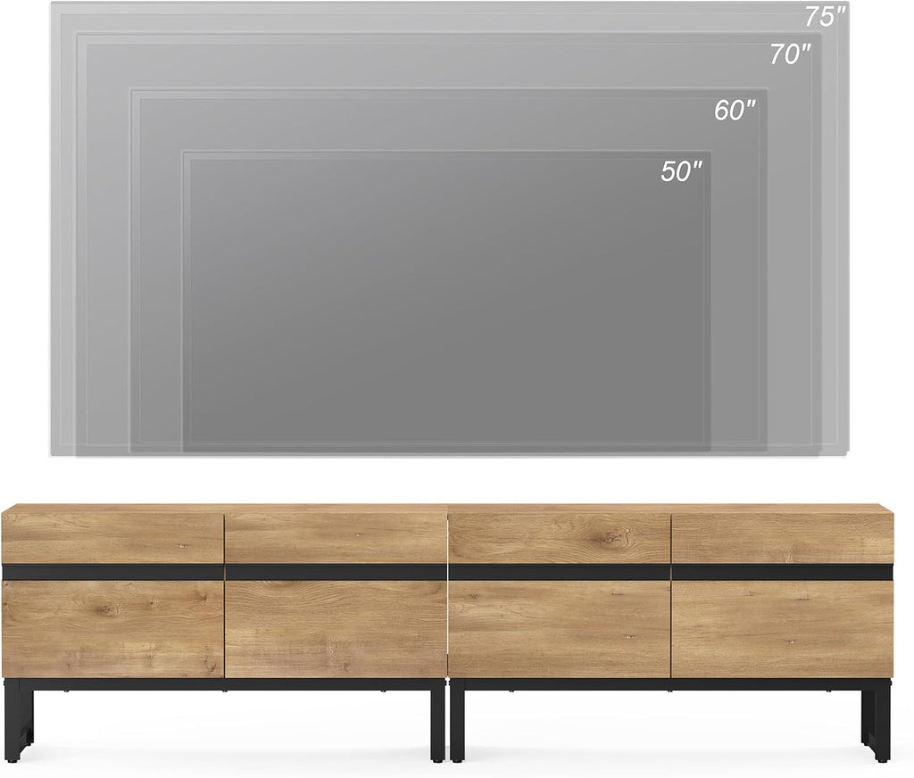 WAMPAT Modern TV Stand for 50-75 Inch TVs, Wood Entertainment Center with Metal Base Storage Cabinets, Media TV Console for Living Room, Oak, 2Pcs