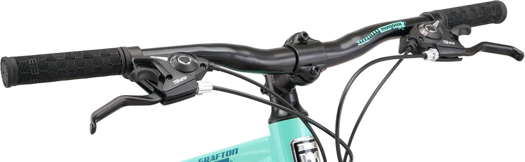 Mongoose Grafton Mountain Bike, 21 Speed, Aluminum Frame, Knobby Mountain Tires, Suspension Fork, Trigger Shifters, Mechanical Disc Brakes | Trigger Shifter, Aluminum Frame, Front Suspension