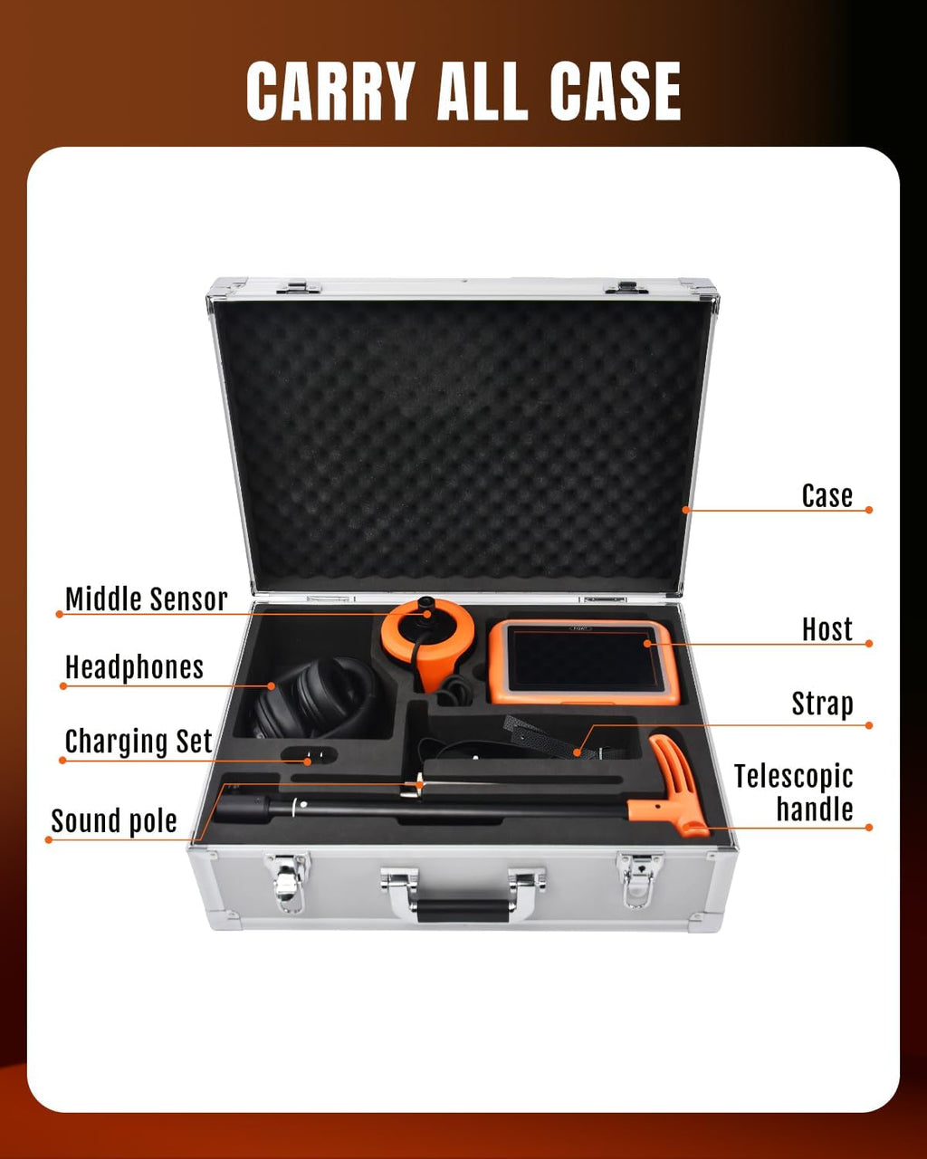 Outdoor Pipe Water Leak Detector, 5m Depth Underground Water Leak Detector with Noise Reduction Headphone Touchscreen Carry Case - L2000