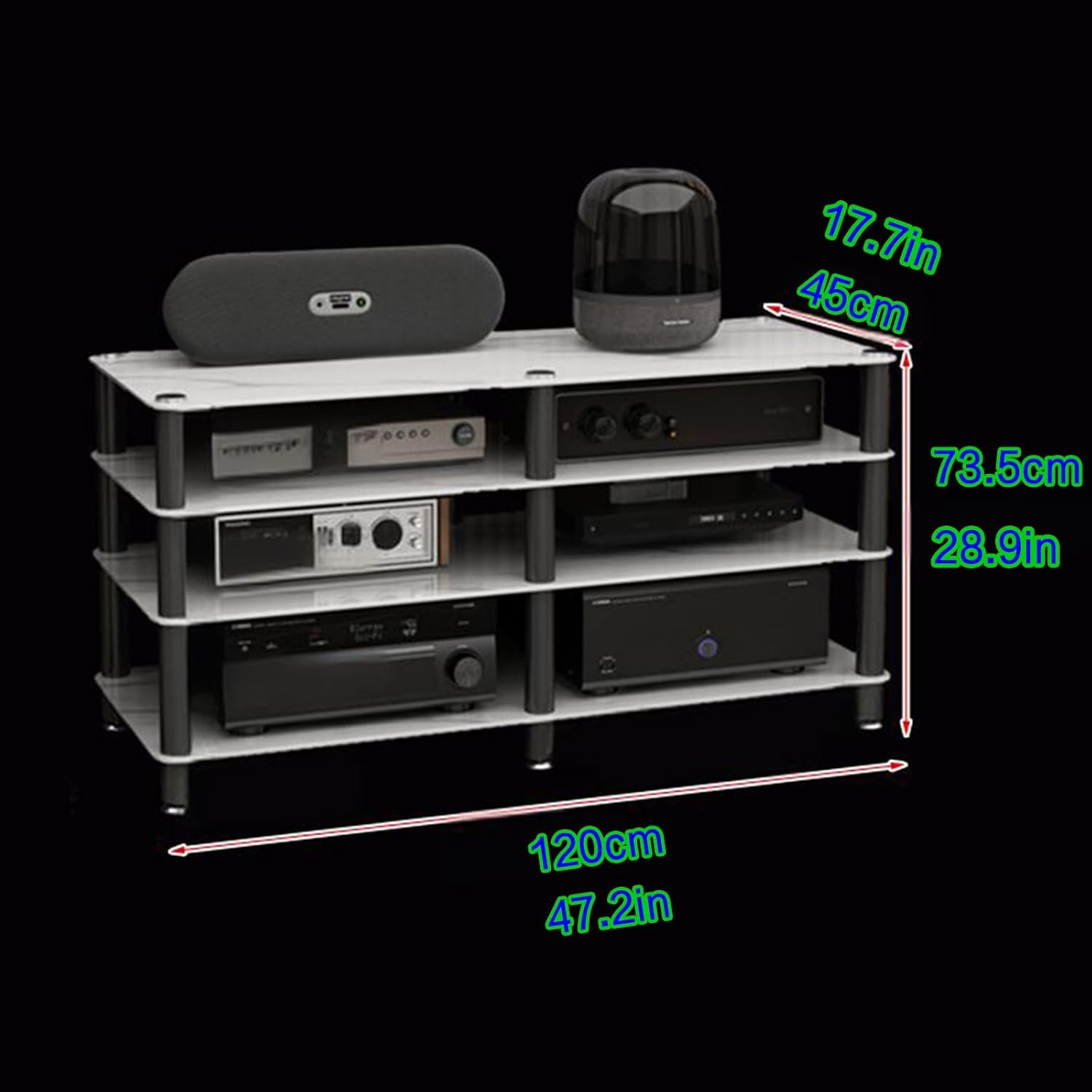 4-Media Stand White Entertainment Center Stylish Stereo Rack for Tv & Audio Equipment Spacious Storage Cabinet 120X45X73.5 Cm Perfect for Home Theater-Black-120x45x73.5cm