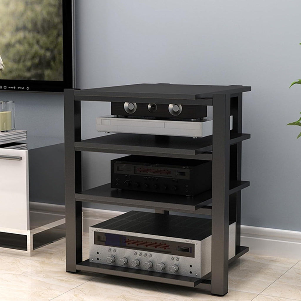 AV Cabinet Audio Rack - 90cm/35.4in Stereo Media Stand for Record Players, Audio Component Tower, Home Theater & Office Storage (Black)