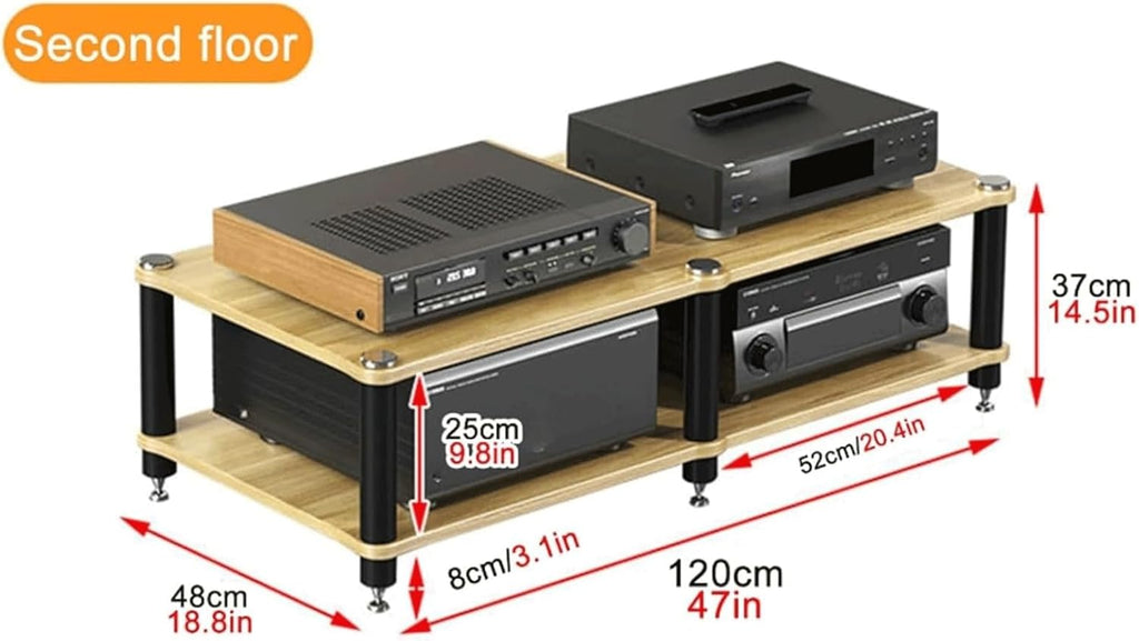 Audio Rack Multi Layer Stereo Rack Audio Equipment Rack Wooden Audio Rack Cabinet AV Cabinet Durable Audio Component Rack Media Rack(Rot,2 Tier)